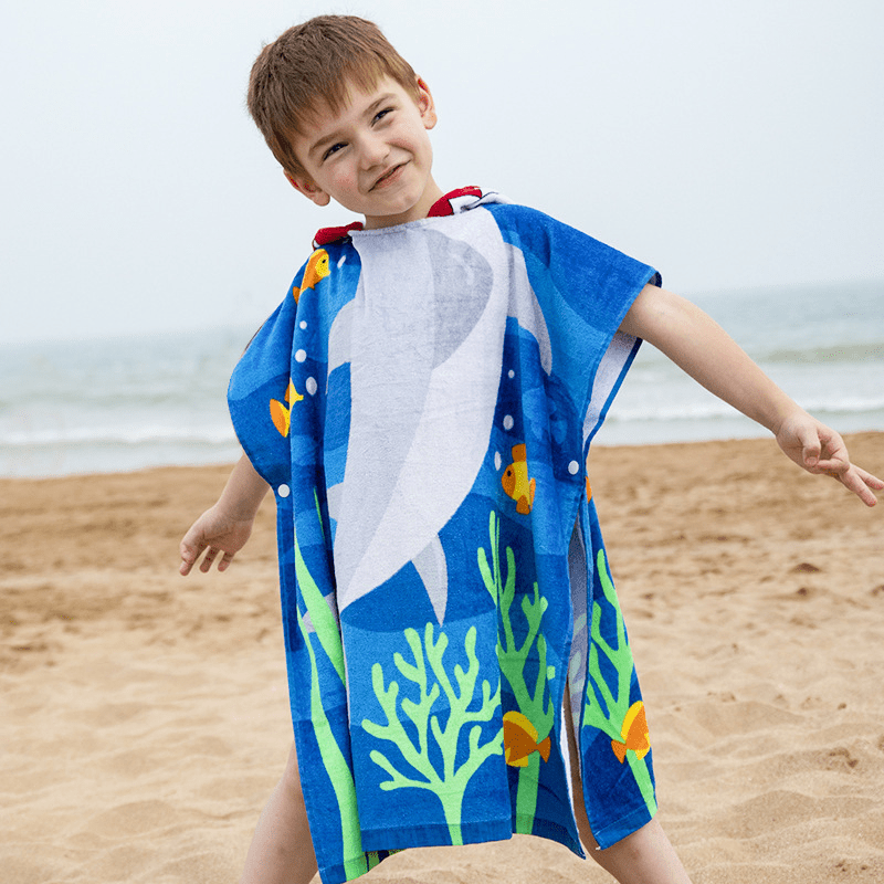 Kids Hooded Poncho Towel for Beach & Pool - Soft Cotton Bathrobe