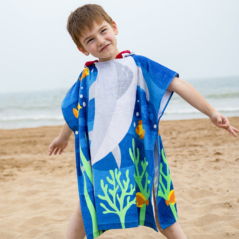 Kids Hooded Poncho Towel for Beach & Pool - Soft Cotton Bathrobe