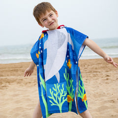 Kids Hooded Poncho Towel for Beach & Pool - Soft Cotton Bathrobe