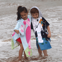 Kids Hooded Poncho Towel for Beach & Pool - Soft Cotton Bathrobe