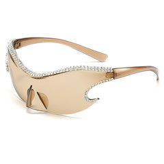 Y2K Rhinestone Sunglasses UV 400 Wrap Around Sports Sun Shades