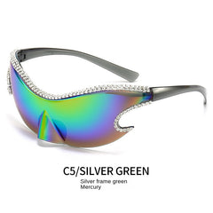 Y2K Rhinestone Sunglasses UV 400 Wrap Around Sports Sun Shades