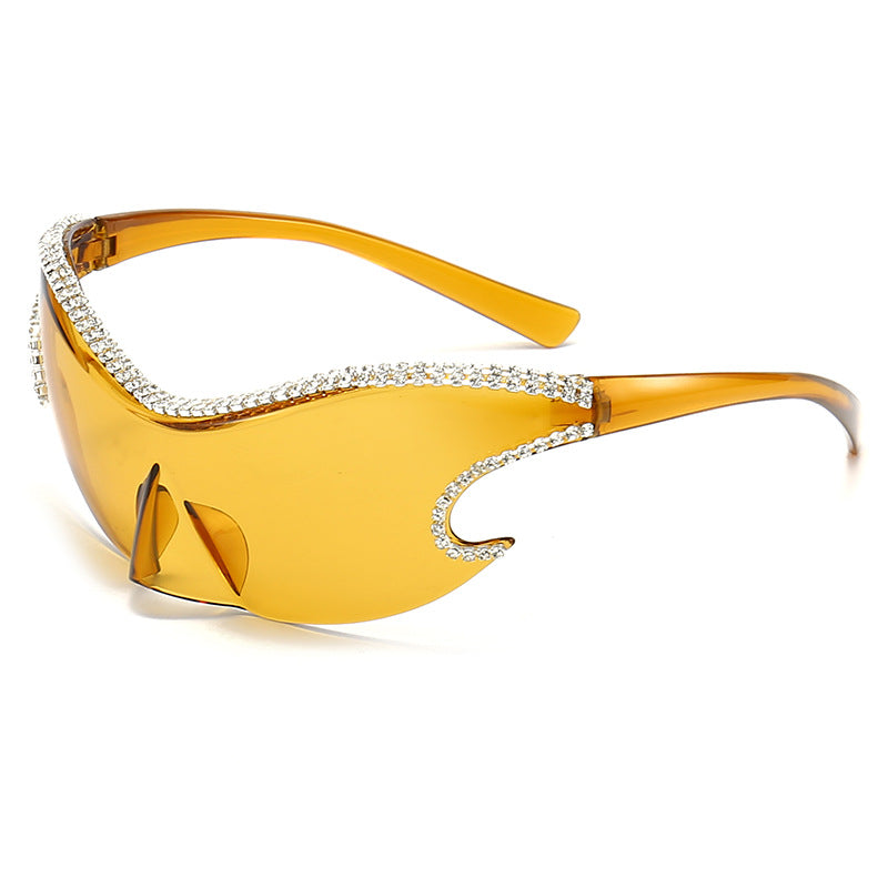 Y2K Rhinestone Sunglasses UV 400 Wrap Around Sports Sun Shades