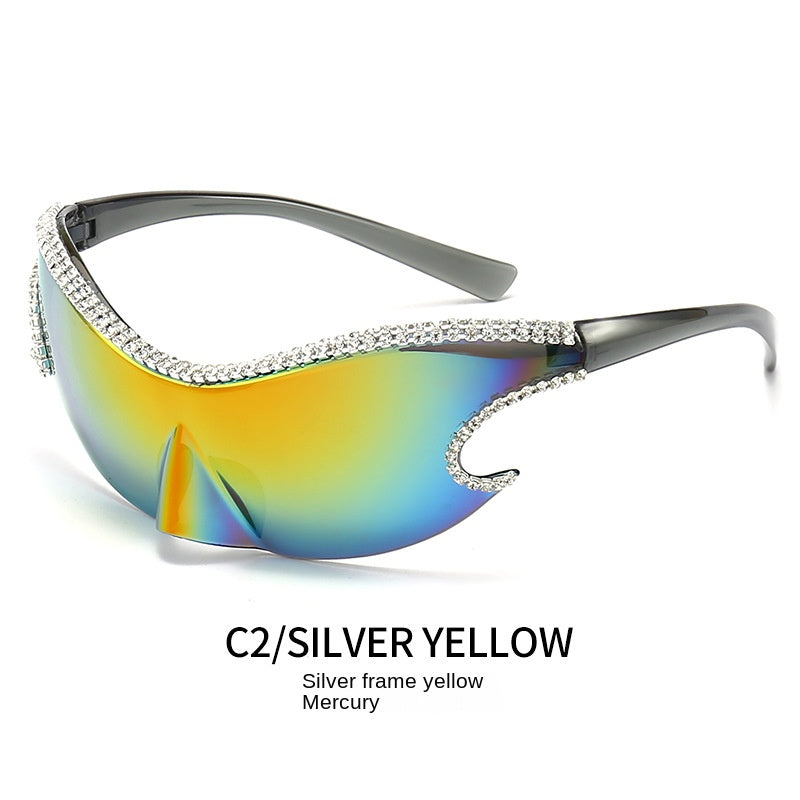 Y2K Rhinestone Sunglasses UV 400 Wrap Around Sports Sun Shades