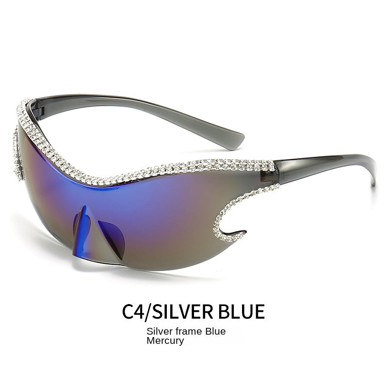 Y2K Rhinestone Sunglasses UV 400 Wrap Around Sports Sun Shades