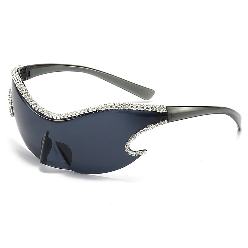 Y2K Rhinestone Sunglasses UV 400 Wrap Around Sports Sun Shades