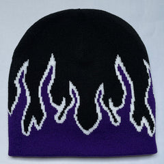 Flame Jacquard Hip Hop Beanie Cap Unisex Block Knit Hat Skull Cap Y2K