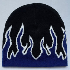 Flame Jacquard Hip Hop Beanie Cap Unisex Block Knit Hat Skull Cap Y2K