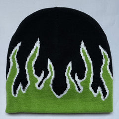 Flame Jacquard Hip Hop Beanie Cap Unisex Block Knit Hat Skull Cap Y2K