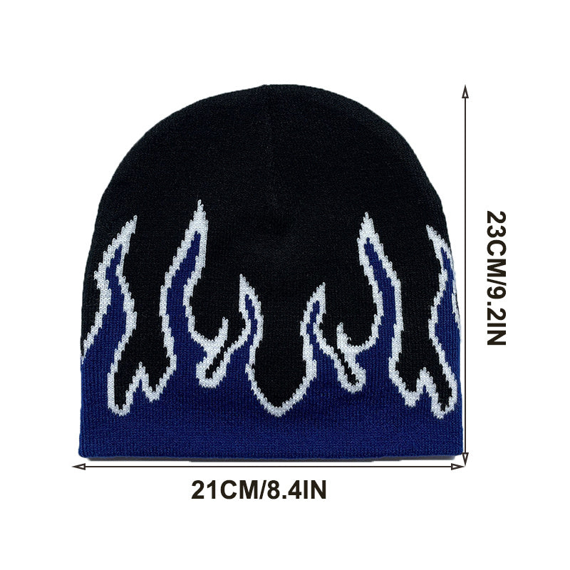 Flame Jacquard Hip Hop Beanie Cap Unisex Block Knit Hat Skull Cap Y2K