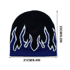 Flame Jacquard Hip Hop Beanie Cap Unisex Block Knit Hat Skull Cap Y2K