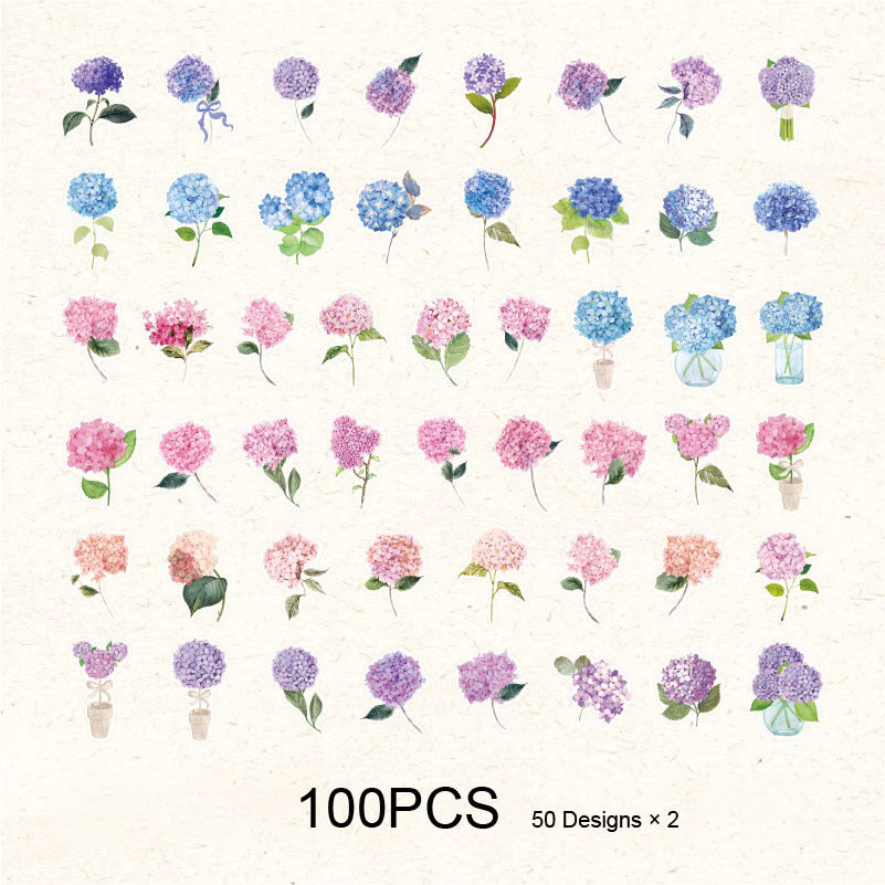100pcs Flower Stickers Scrapbooking Junk Journal Diary Decorations