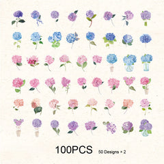 100pcs Flower Stickers Scrapbooking Junk Journal Diary Decorations