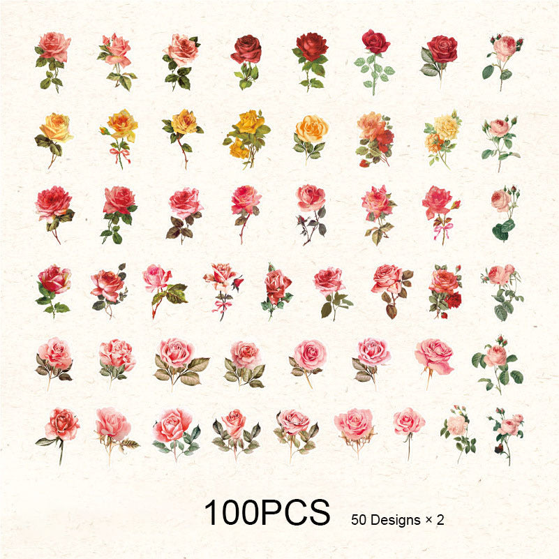 100pcs Flower Stickers Scrapbooking Junk Journal Diary Decorations