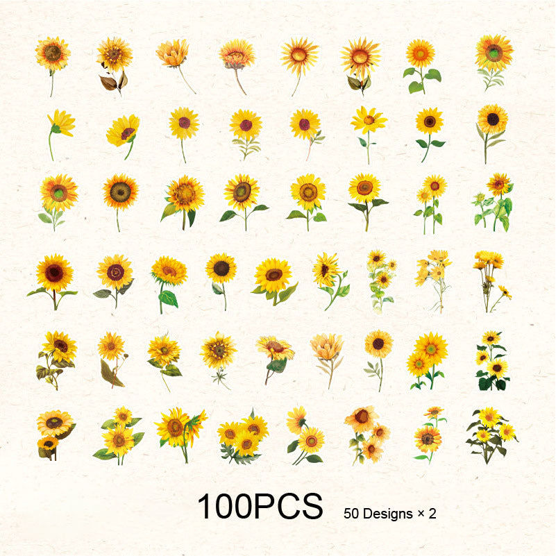 100pcs Flower Stickers Scrapbooking Junk Journal Diary Decorations