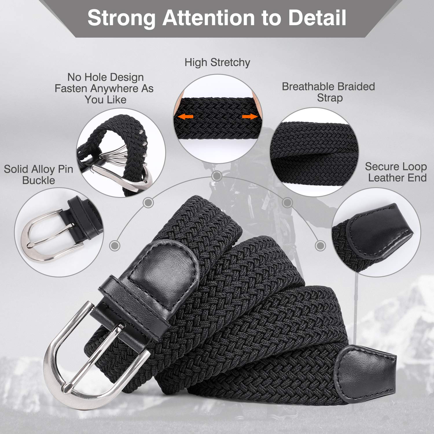 Canvas Elastic Waistband Casual Unisex Belt 3.3cm