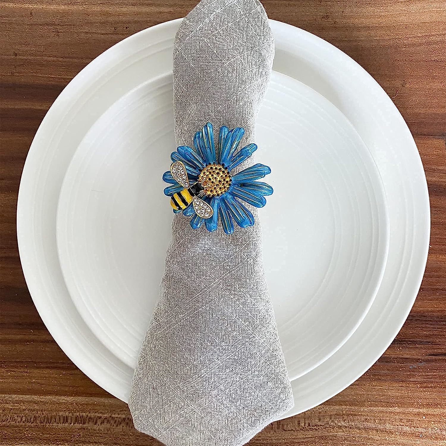 Stainless Steel Bee and Daisy Napkin Rings for Weddings and Parties