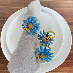 Stainless Steel Bee and Daisy Napkin Rings for Weddings and Parties