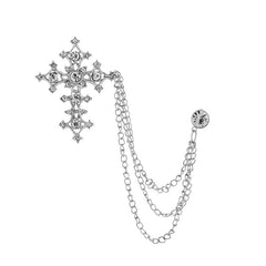 Cross Brooch Tassel Chain Lapel Pin Clothing Jewelry