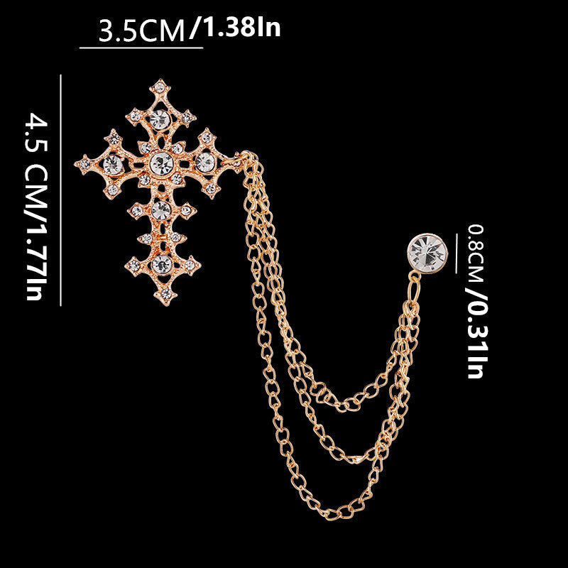 Cross Brooch Tassel Chain Lapel Pin Clothing Jewelry