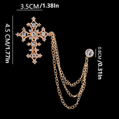 Cross Brooch Tassel Chain Lapel Pin Clothing Jewelry