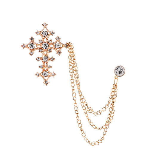 Cross Brooch Tassel Chain Lapel Pin Clothing Jewelry