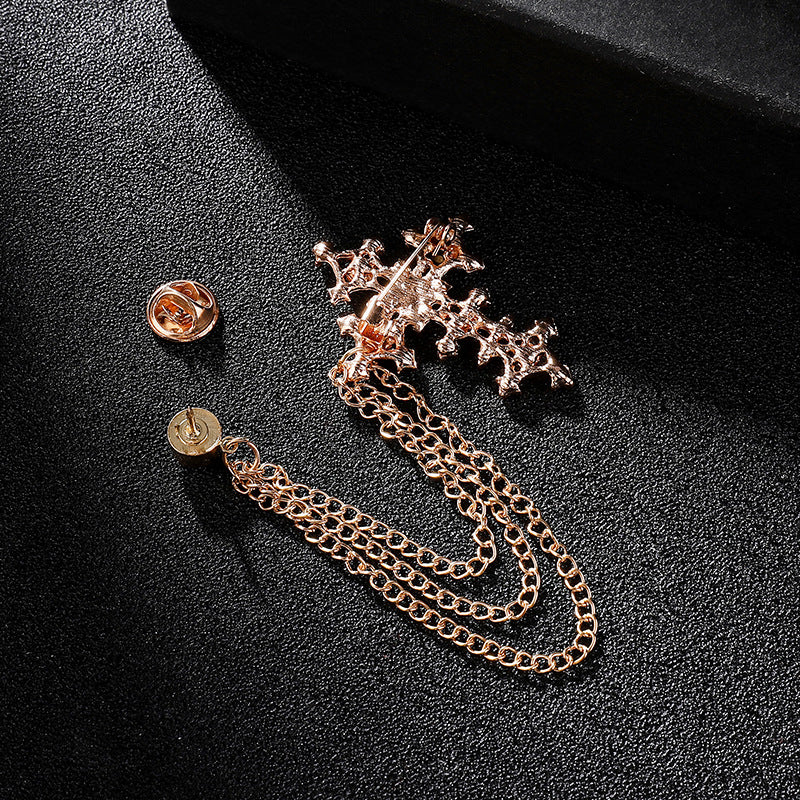 Cross Brooch Tassel Chain Lapel Pin Clothing Jewelry