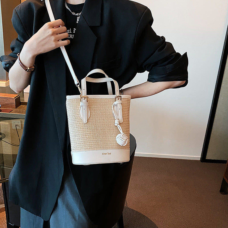 Women's Straw Bucket Bag Boho Style Crossbody Handbag for Travel Beach