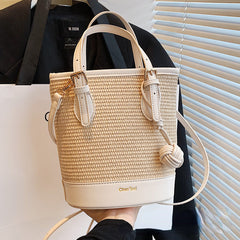 Women's Straw Bucket Bag Boho Style Crossbody Handbag for Travel Beach
