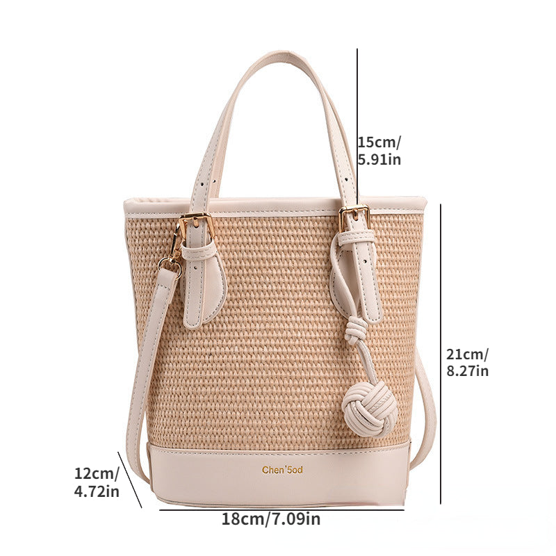 Women's Straw Bucket Bag Boho Style Crossbody Handbag for Travel Beach