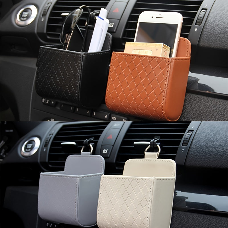 Leather Car Air Vent Phone Holder & Storage Solution