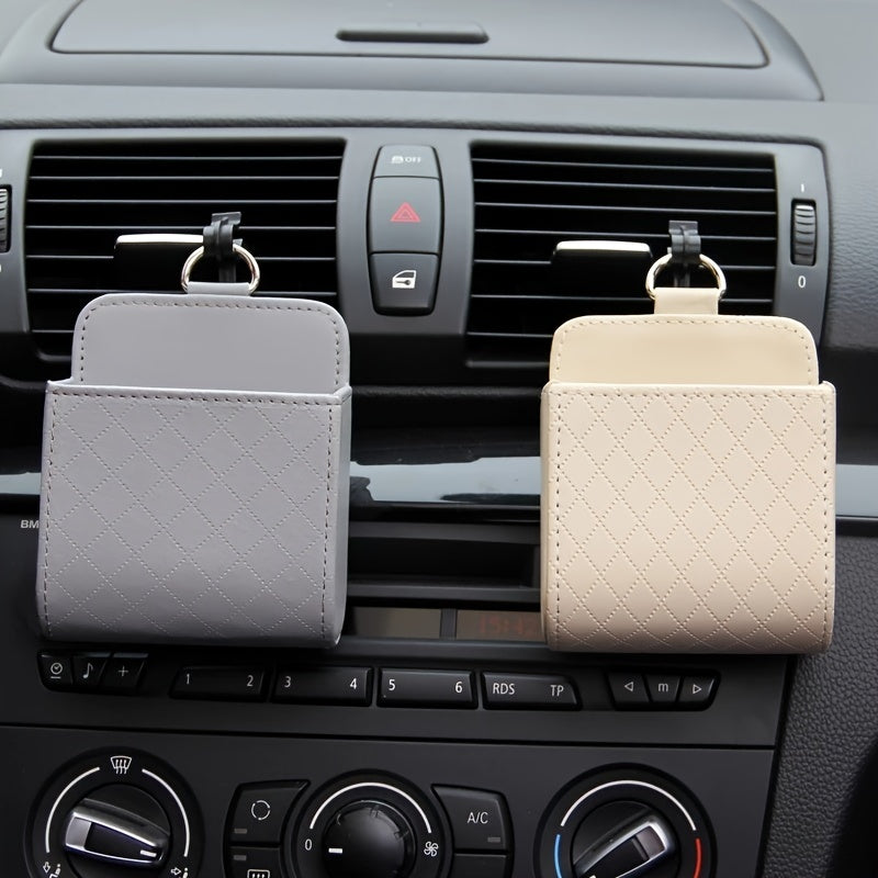 Leather Car Air Vent Phone Holder & Storage Solution
