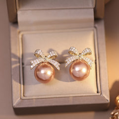 Light Bow Pearl Stud Earrings for Women