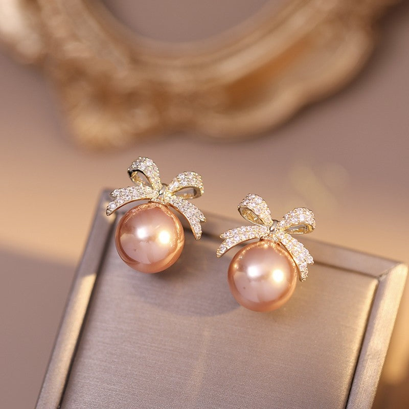 Light Bow Pearl Stud Earrings for Women