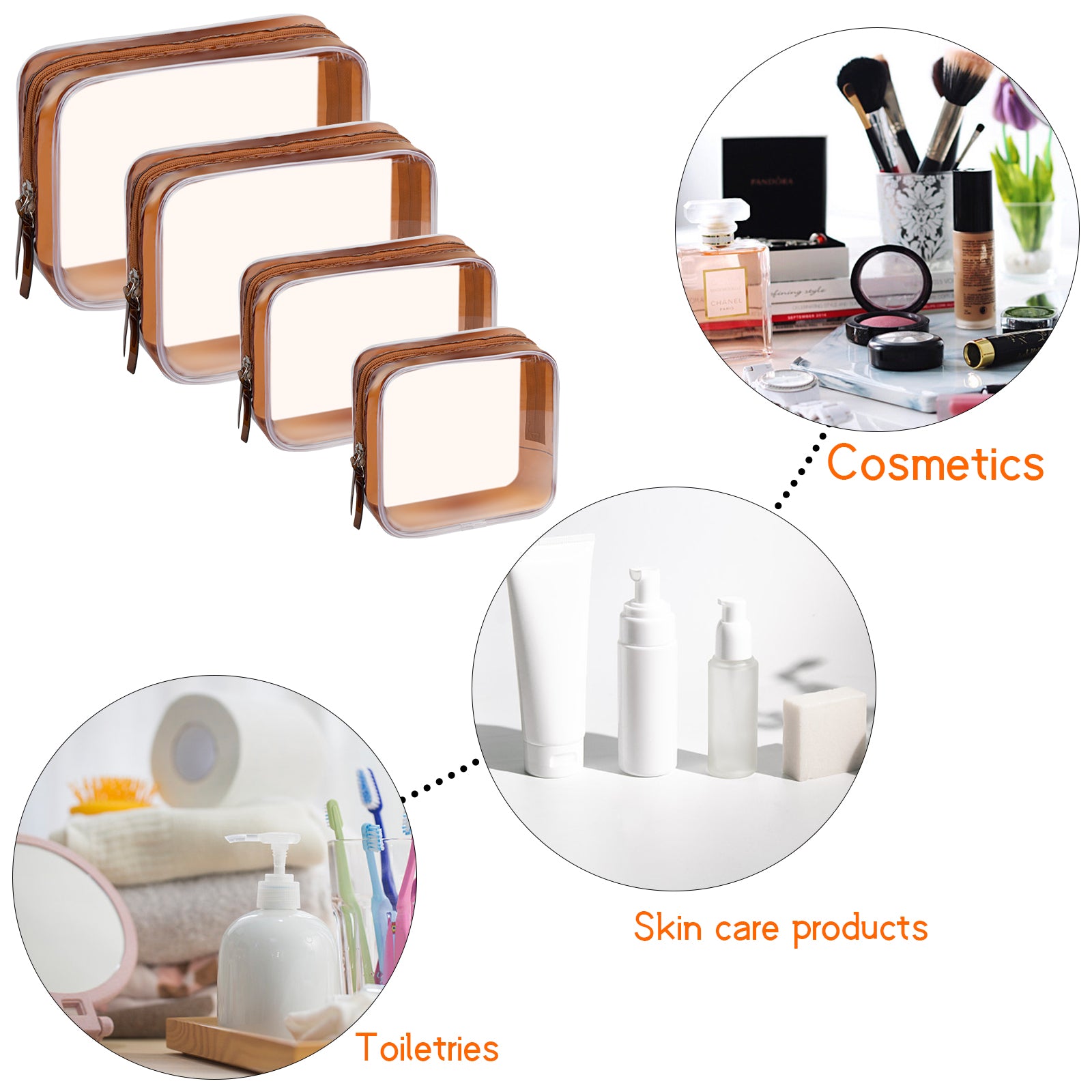 4pcs Waterproof Travel Toiletry Bag PVC Clear Cosmetic Makeup Bags