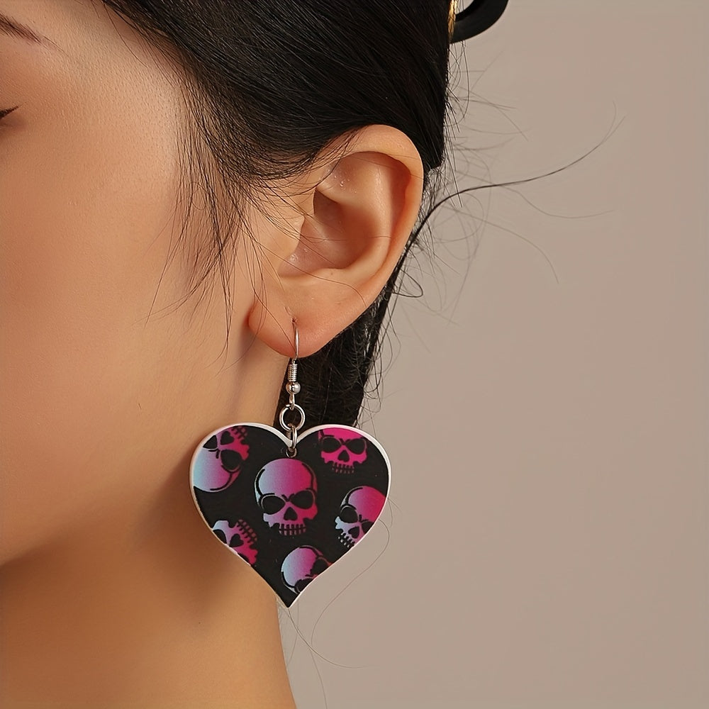 Heart Skull Bat Halloween Dangle Earrings Goth Style Ghost Ornaments