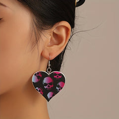 Heart Skull Bat Halloween Dangle Earrings Goth Style Ghost Ornaments