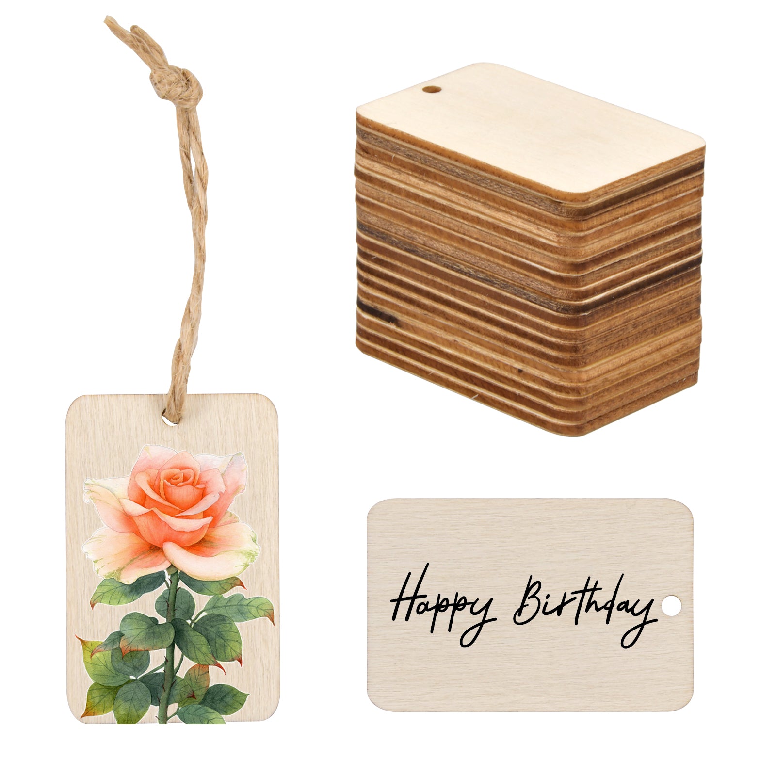 50pcs Wooden Labels Tags Wooden Slice Labels Wooden Blank Bookmarks