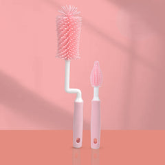 Silicone Bottle Brush Cleaning Set Baby Straw Pacifier Brush 360 Degree Upright