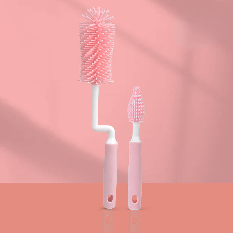Silicone Bottle Brush Cleaning Set Baby Straw Pacifier Brush 360 Degree Upright