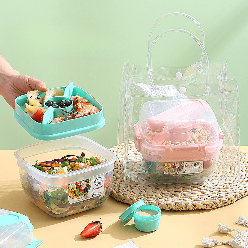 Large Capacity Double Layer Lunch Box for Fruit Salad and Microwave Oven Bento