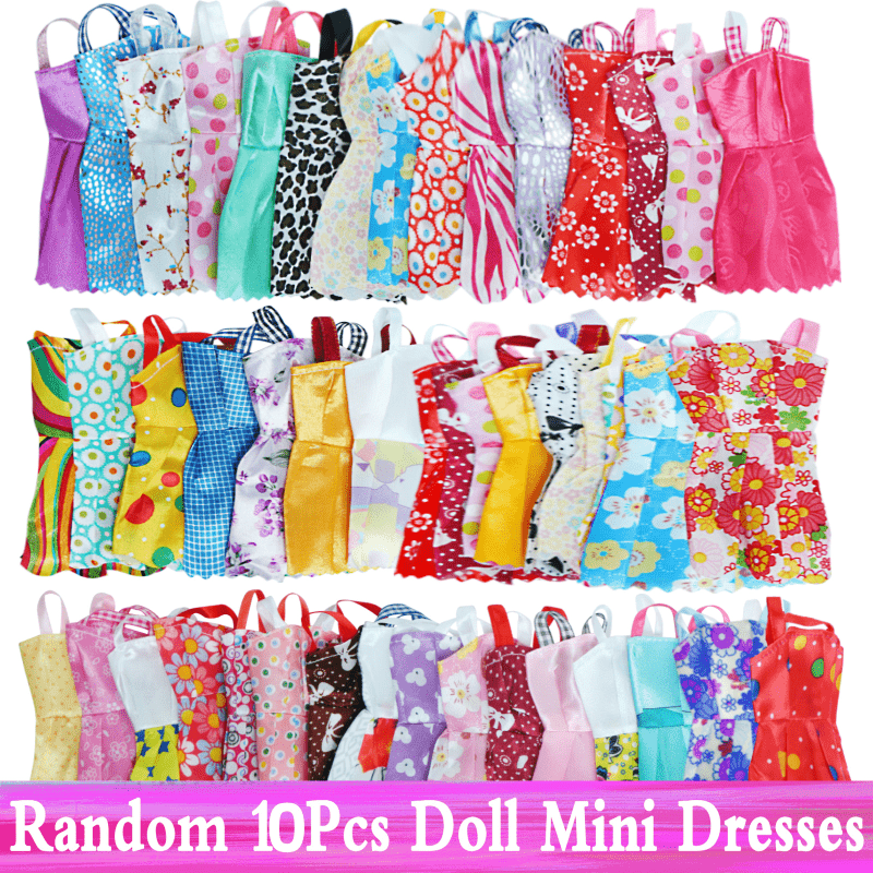 20pcs Mixed Doll Accessories: 10 Mini Dresses, 6 Necklaces, 4 Glasses