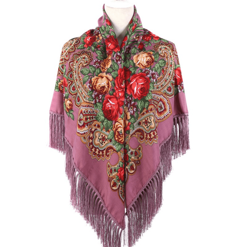 Vintage Print Tassel Blanket Warm Wrap Shawl