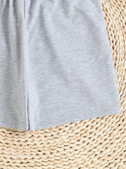  Casual Shorts Women's Plus Letter Print Elastic Drawstring