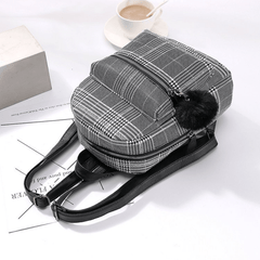 Plaid Zipper Backpack PU Leather School Travel Bag