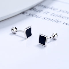 Enamel Square Round Triangle 925 Silver Stud Earrings for Women