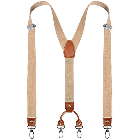 Men's Retro PU Leather Suspenders 4 Clips Y-shaped Back Braces