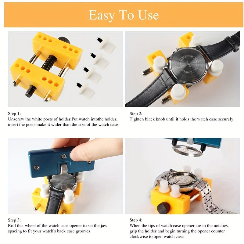 Adjustable Watch Repair Tool Kit - 8pcs Set for Watch Back Remover and Opener