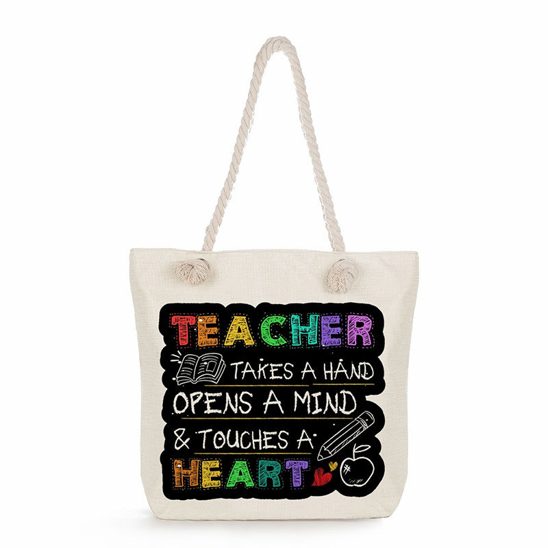 Teacher's Printed Tote Bag Portable Storage Shoulder Bag