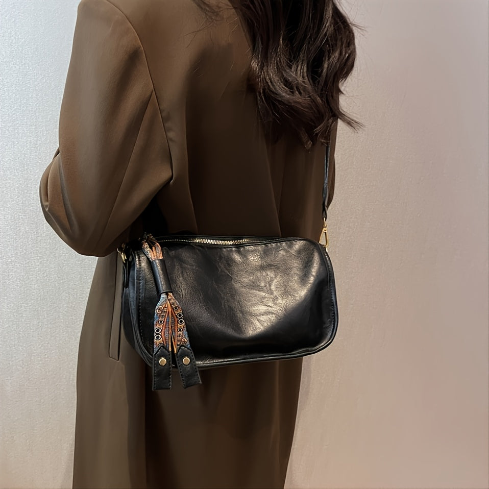 Vintage Solid Shoulder Bag Zipper Crossbody Purse